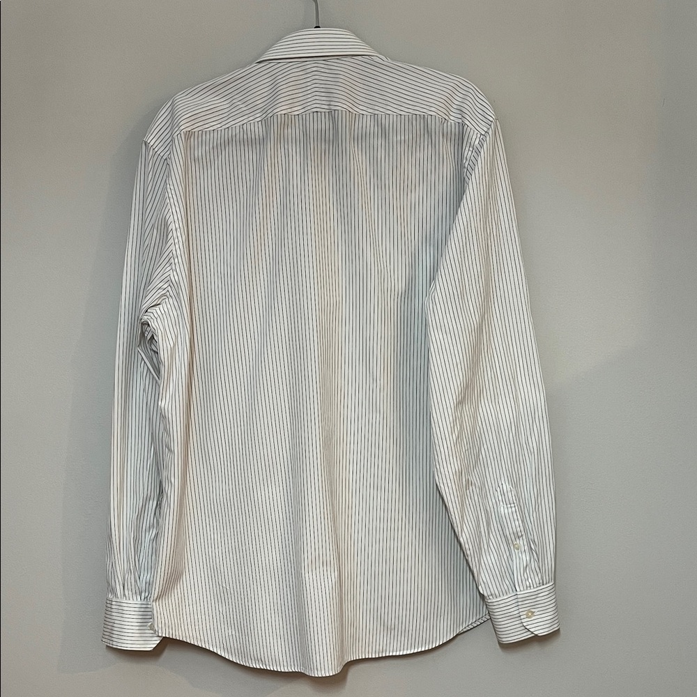 Express Design Studio White and Black Pin Striped Collared Dress Shirt Button - Picture 2 of 11